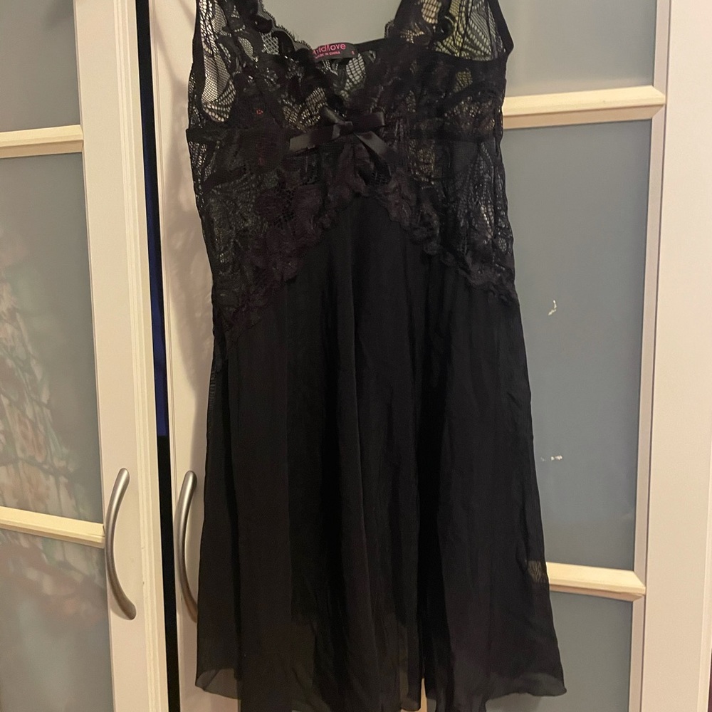 Avidlove Women Black Adjustable Semi Sheer Floral Mesh Baby